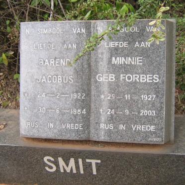 SMIT Barend Jacobus 1922-1984 &amp; Minnie FORBES 1927-2003
