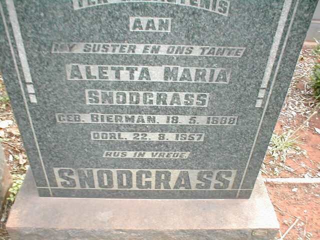 SNODGRASS Aletta Maria nee BIERMAN 1888-1957