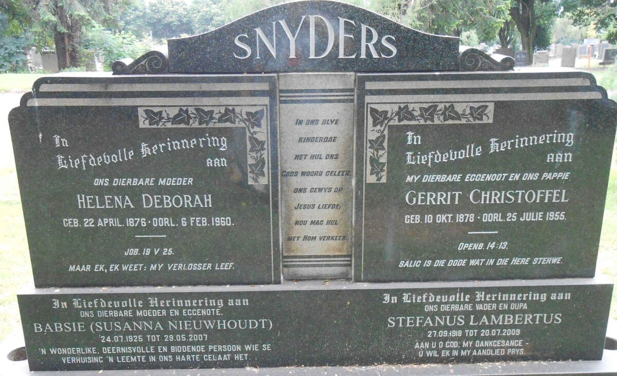 SNYDERS Gerrit Christoffel 1878-1955 &amp; Helena Deborah 1876-1960