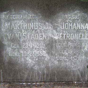 STADEN Johanna Petronella, van nee PRINSLOO 1908-197? :: VAN STADEN Marthinus J. 1911-1958