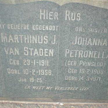 STADEN Marthinus J., van 1911-1958 &amp; Johanna Petronella PRINSLOO 1908-1971