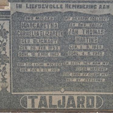 TALJARD Jan Thomas Martins 1888-1952 &amp; Margaretha Cornelia Elizabeth BLIGNAUT 1893-1962