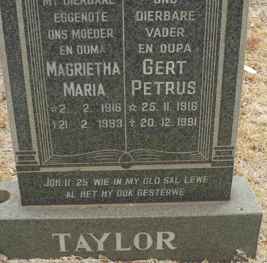 TAYLOR Gert Petrus 1916-1991 &amp; Magrietha Maria 1916-1983