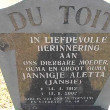 TOIT Jannigje Aletta, du 1913-2002