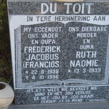 TOIT Frederick Jacobus, du  192??-1996 &amp; Ruth Naomi 1939-