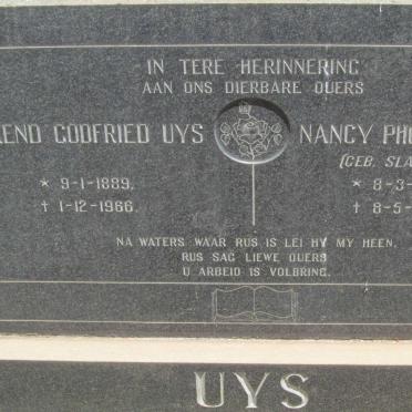 UYS Barend Godfried 1889-1966 &amp; Nancy Phoebe SLABBERT 1894-1966