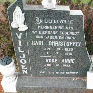 VILJOEN Carl Christoffel 1920-1981 &amp; Rose Annie 1922-