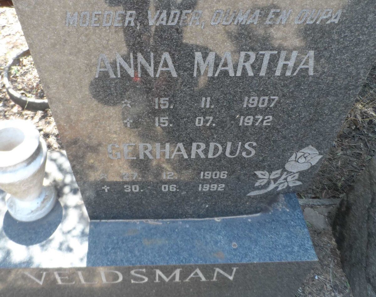 VELDSMAN Gerhardus 1906-1992 &amp; Anna Martha 1907-1972