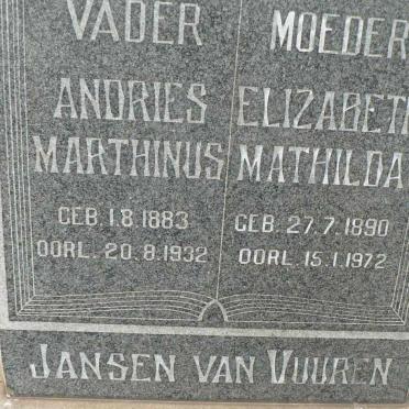 VUUREN Andries Marthinus, Jansen van 1883-1932 &amp; Elizabeth Mathilda 1890-1972