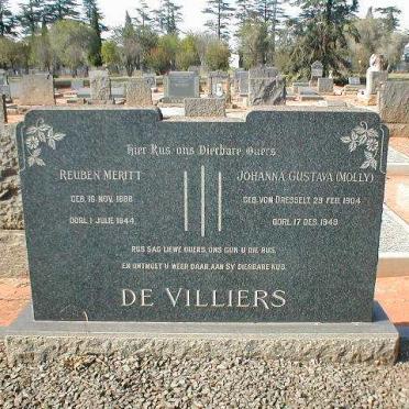 VILLIERS Reuben Meritt, de 1888-1944 &amp; Johanna Gustava VON DRESSELT 1904-1949