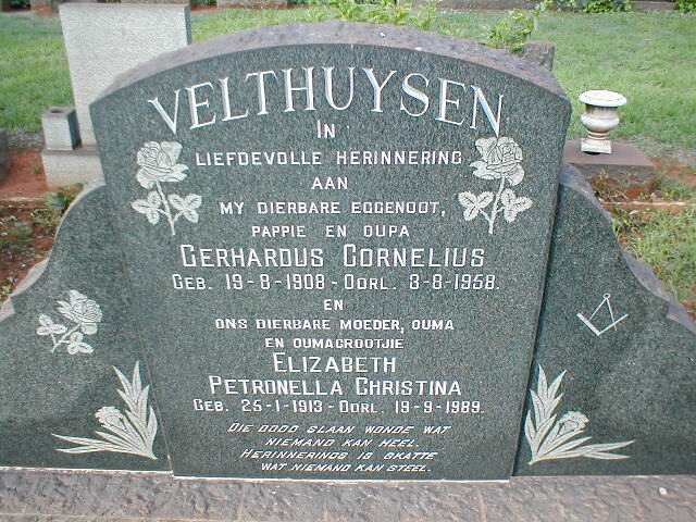 VELTHUYSEN Gerhardus Cornelius 1908-1958 &amp; Elizabeth Petronella Christina 1913-1989