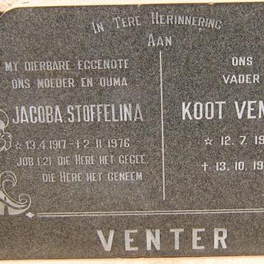 VENTER Koot 1912-1990 &amp; Jacoba Stoffelina 1917-1976