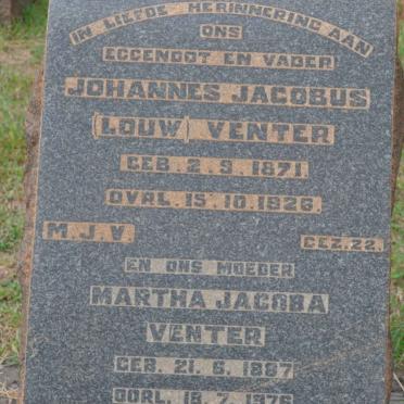 VENTER Johannes Jacobus 1871-1926 &amp; Martha Jacoba 1887-1976
