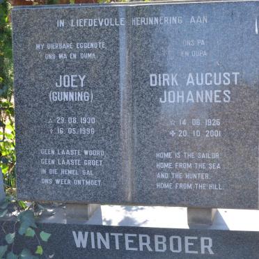 WINTERBOER Dirk August Johannes 1925-2001 &amp; Joey GUNNING 1930-1996