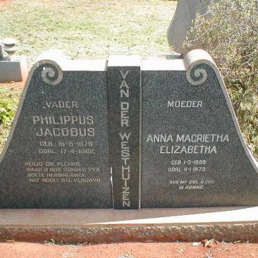WESTHUIZEN Philippus Jacobus, van der 1879-1962 &amp; Anna Magrietha Elizabetha 1888-1973