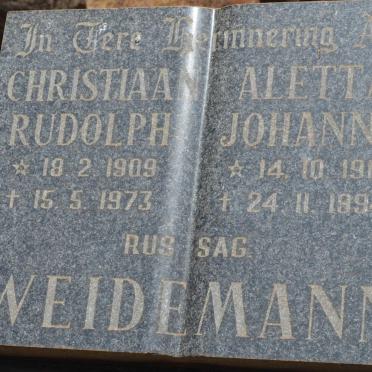 WEIDEMANN Christiaan Rudolph 1909-1973 &amp; Aletta Johanna 1911-1994