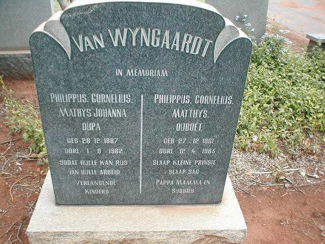 WYNGAARDT Philippus Cornelius Mathys Johanna, van 1887-1962 ::  VAN WYNGAARDT Philippus Cornelius Matthys 1961-1965