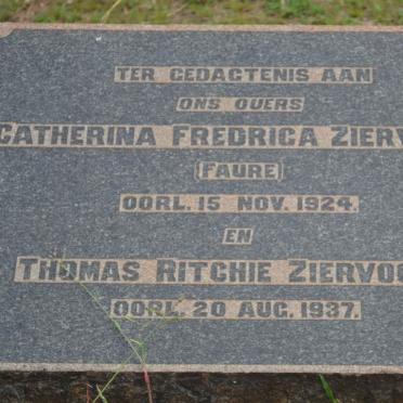 ZIERVOGEL Thomas Ritchie -1937 &amp; Catherina Fredrica FAURE -1924