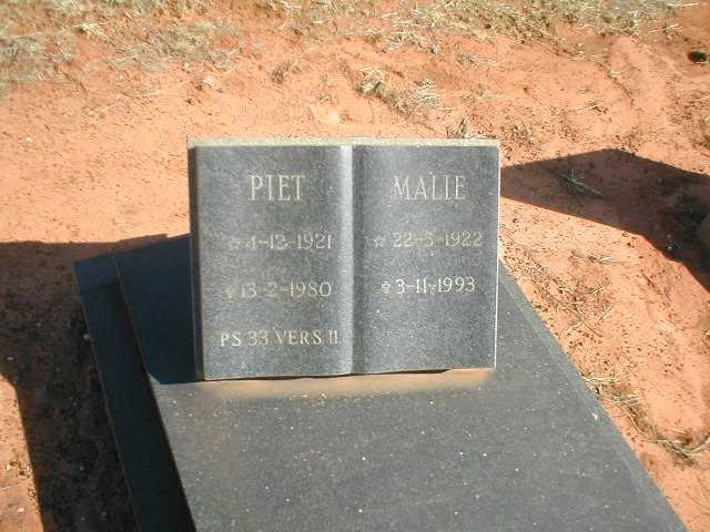 ? Piet 1921-1980 &amp; Malie 1922-1993