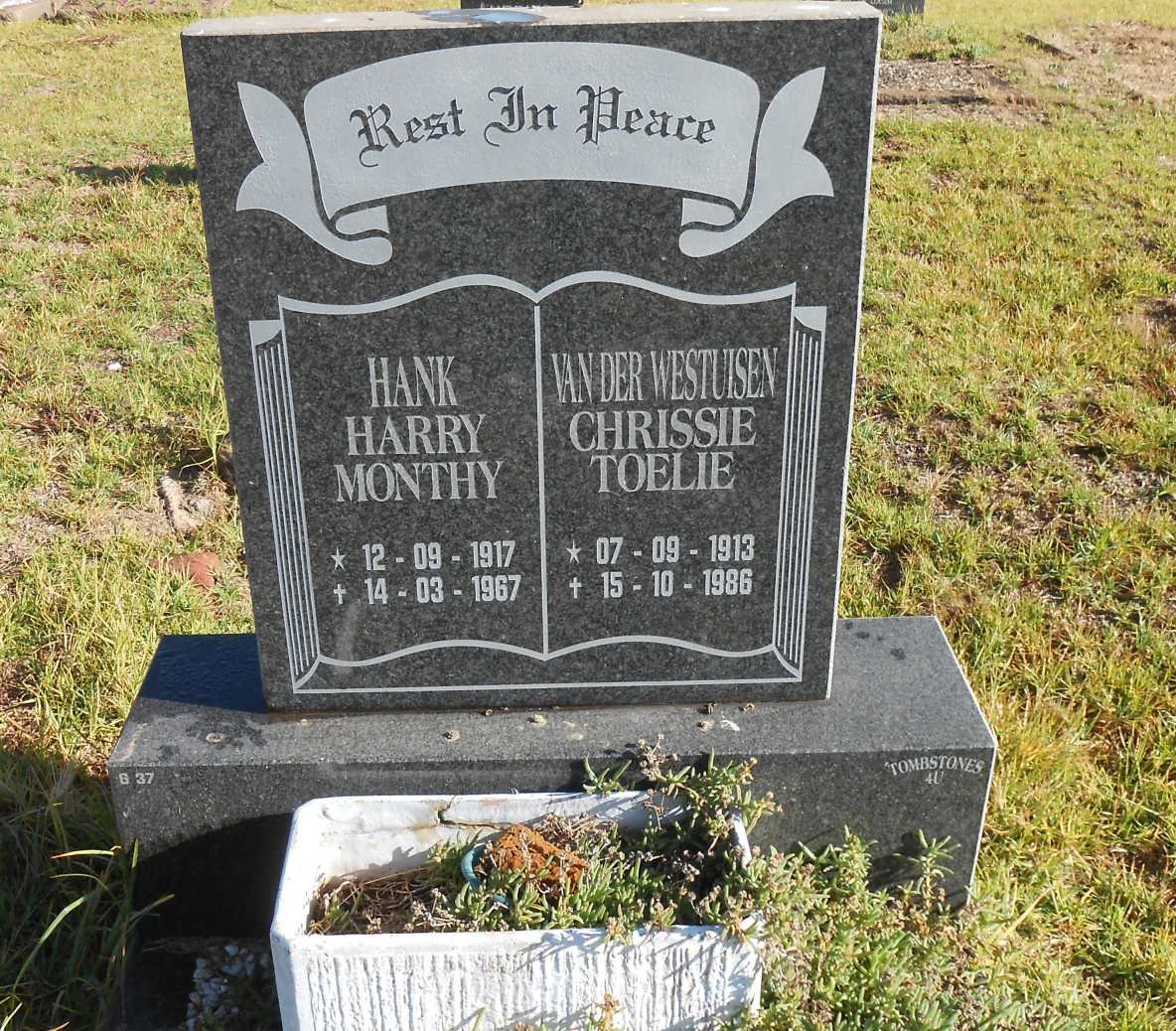 HANK Harry Monthy 1917-1967 &amp; Chrissie Toelie VAN DER WESTUISEN 1913-1986