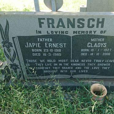 FRANSCH Japie Ernest 1918-1985 &amp; Gladys 1927-2006