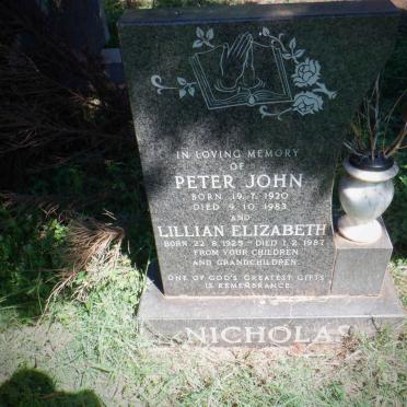 NICHOLAS Peter John 1920-1983 &amp; Lillian Elizabeth 1925-1987