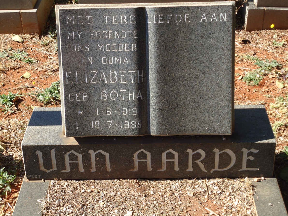 AARDE Elizabeth, van nee BOTHA 1919-1985