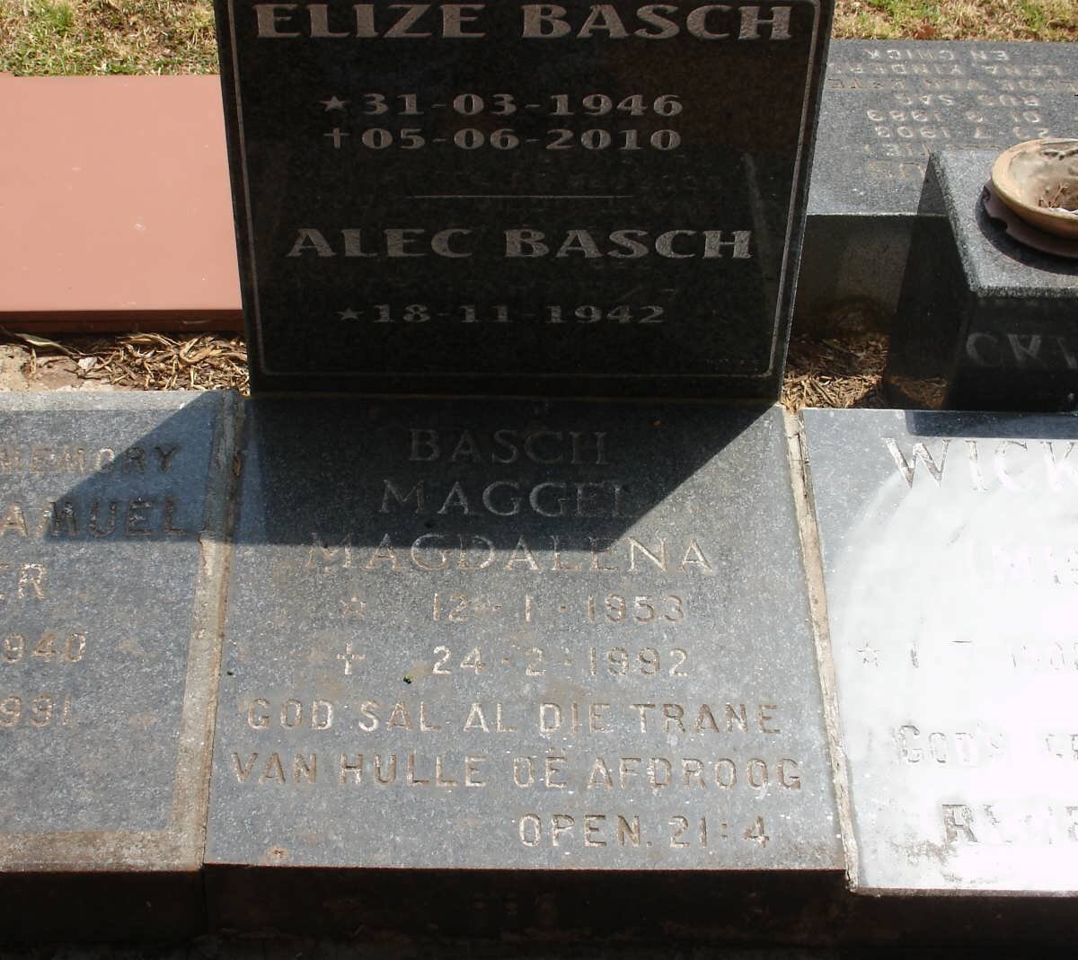 BASCH Alec 1942- :: BASCH Maggie Magdalena 1953-1992