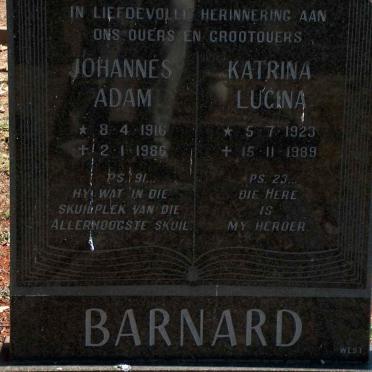 BARNARD Johannes Adam 1916-1986 &amp; Katrina Lucina 1923-1989