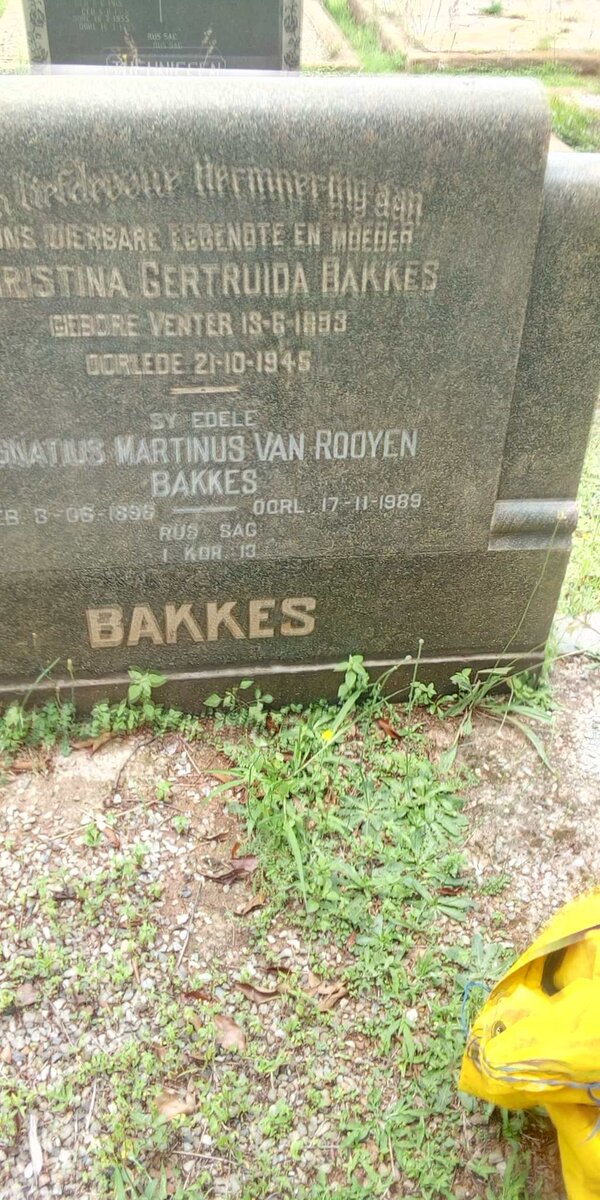 BAKKES Ignatius Martinus van Rooyen 18??-1989 &amp; Christina Gertruida VENTER 18?3-1945