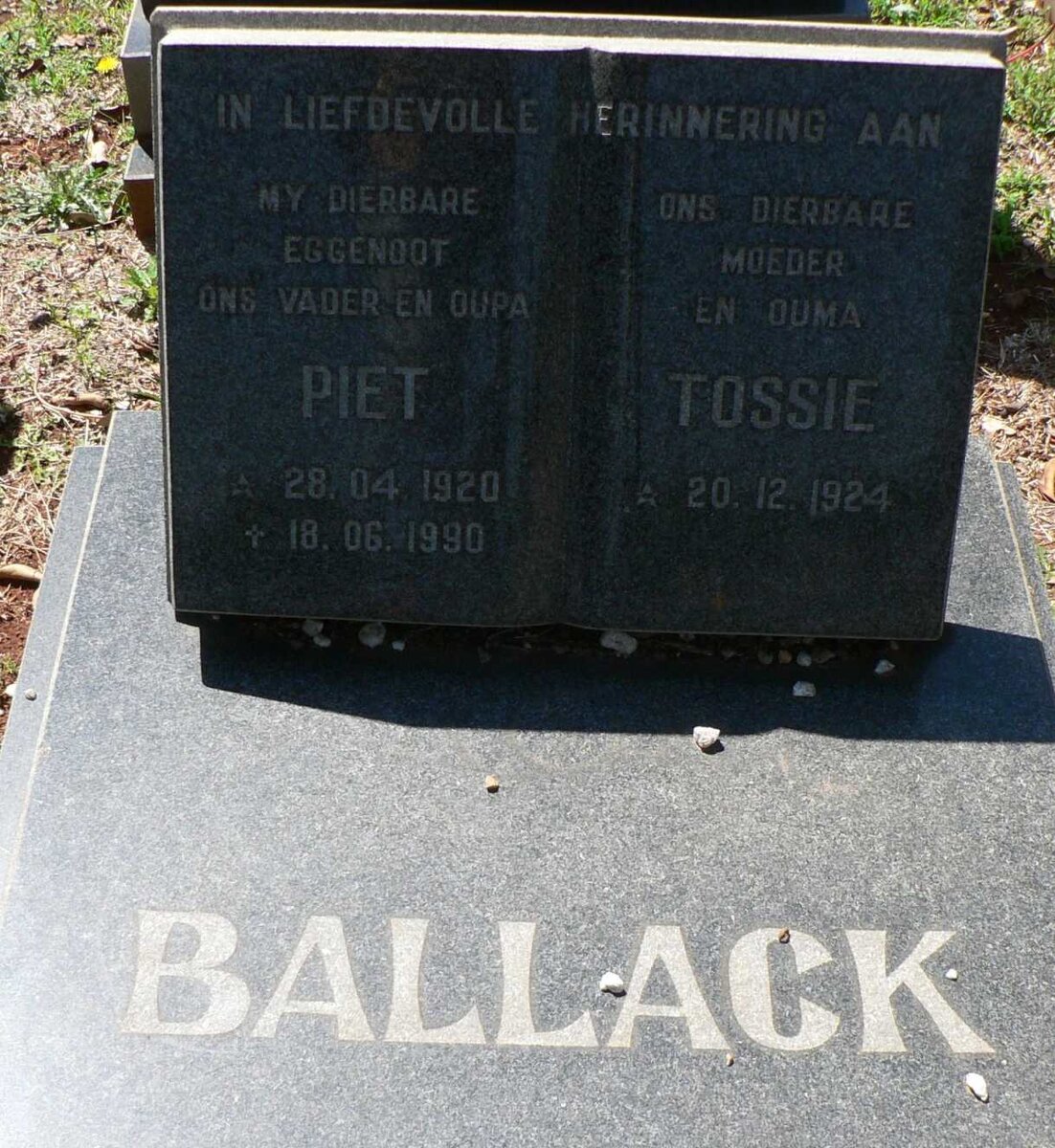 BALLACK Piet 1920-1990 &amp; Tossie 1924-