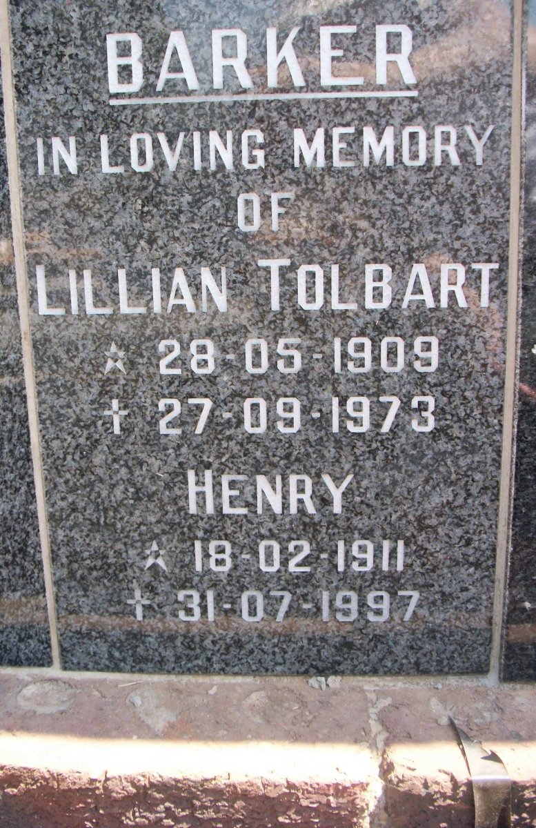 BARKER Henry 1911-1997 &amp; Lillian Tolbart 1909-1973