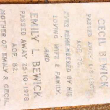 BEWICK Cecil -1967 &amp; Emily L. -1978