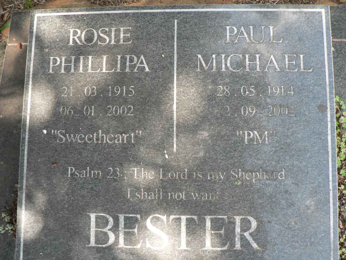 BESTER Paul Michael 1914-2002 &amp; Rosie Phillipa 1915-2002