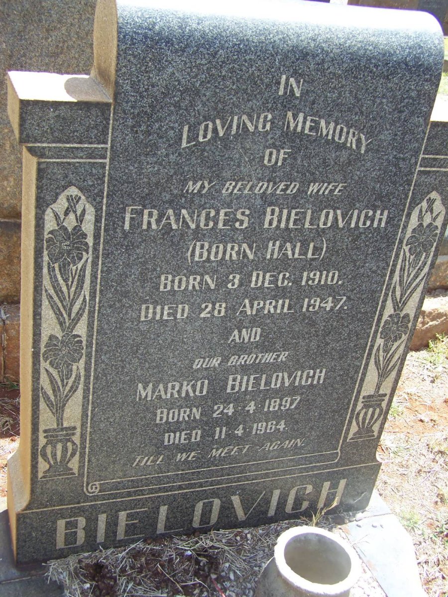 BIELOVICH Frances nee HALL 1910-1947 :: BIELOVICH Marko 1897-1964