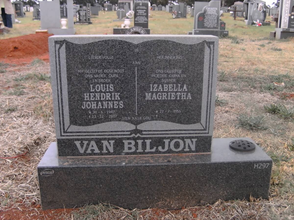 BILJON Louis Hendrik Johannes, van 1947-2007 &amp; Izabella Magrietha 1955-