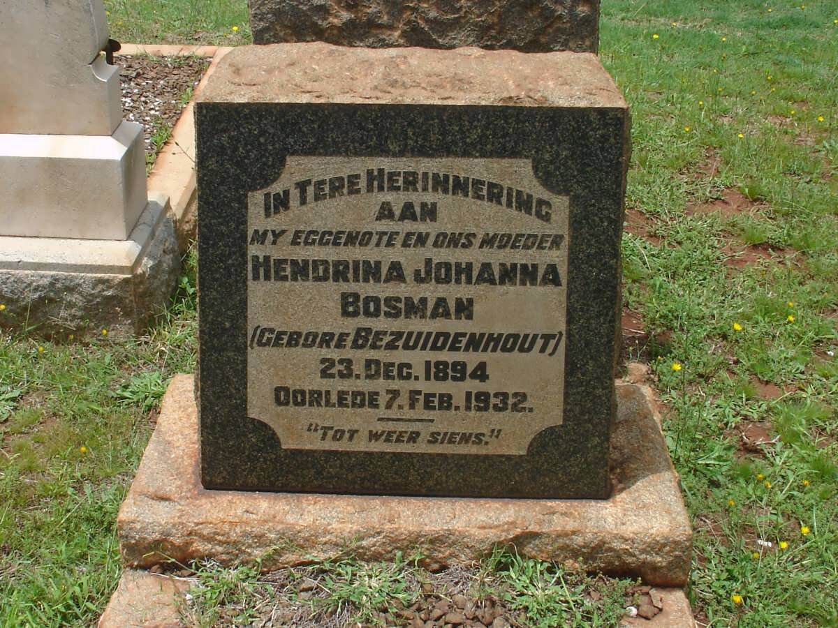 BOSMAN Hendrina Johanna nee BEZUIDENHOUT 1894-1932