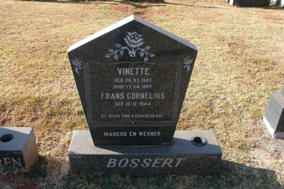 BOSSERT Frans Cornelius 1944- &amp; Vinette 1947-1997