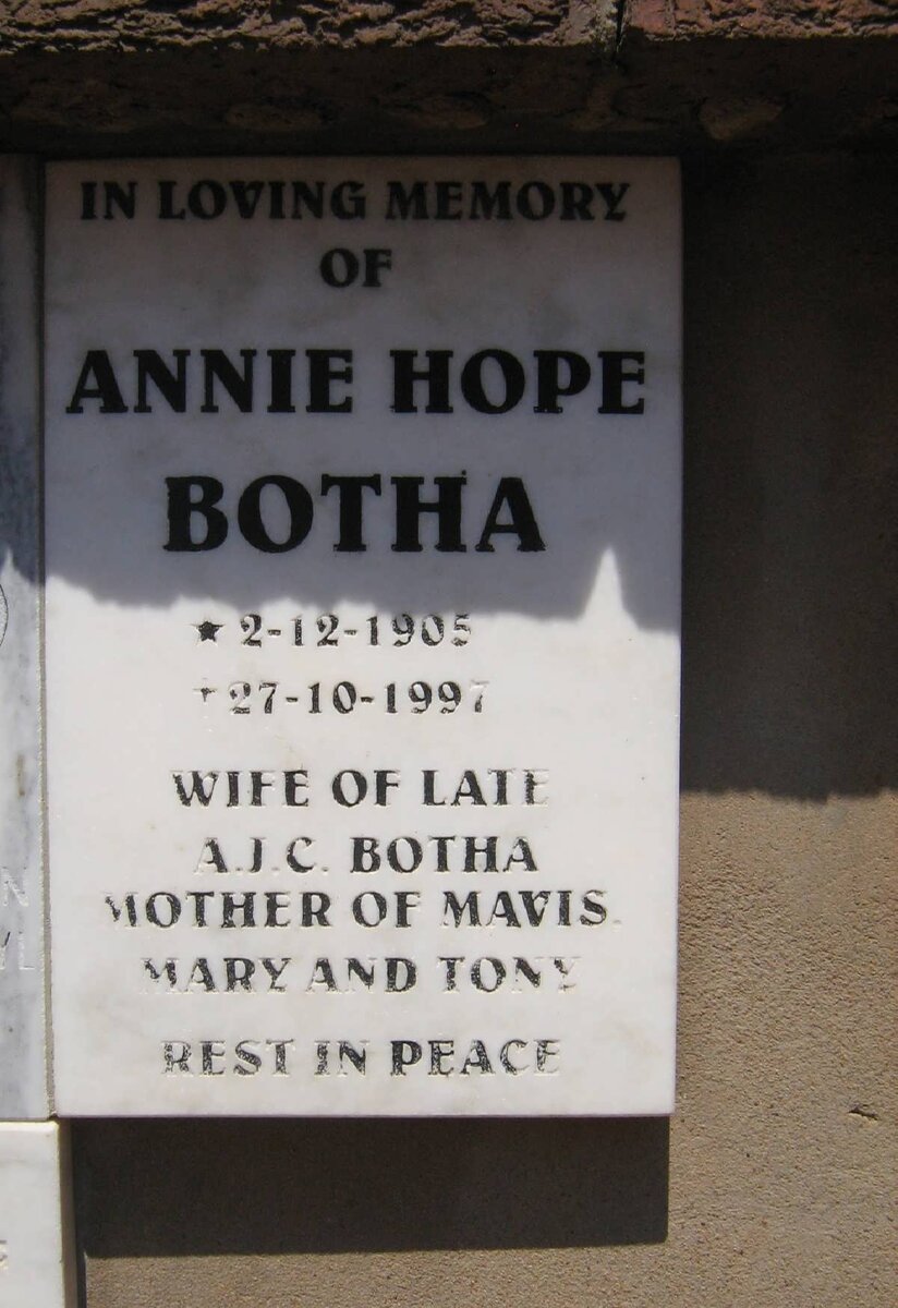 BOTHA Annie Hope 1905-1997