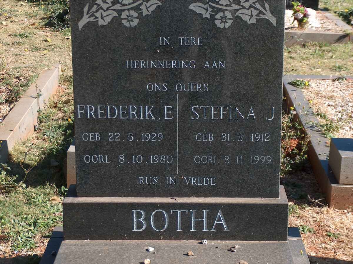 BOTHA Frederik E. 1929-1980 &amp; Stefina J. 1912-1999