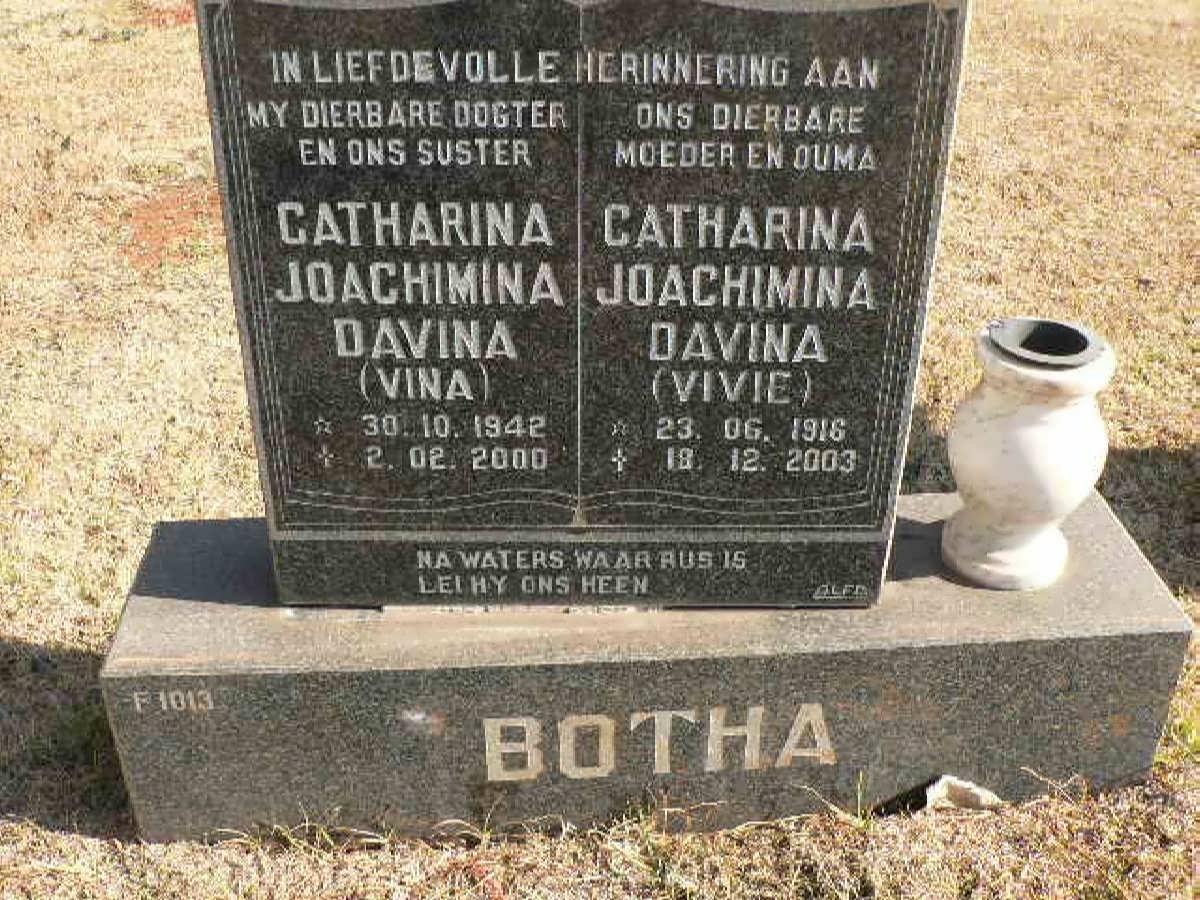 BOTHA Catharina Joachimina Davina 1916-2003 :: BOTHA Catharina Joachimina Davina 1942-2000