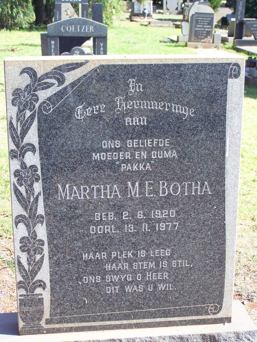 BOTHA Martha M.E. 1920-1977