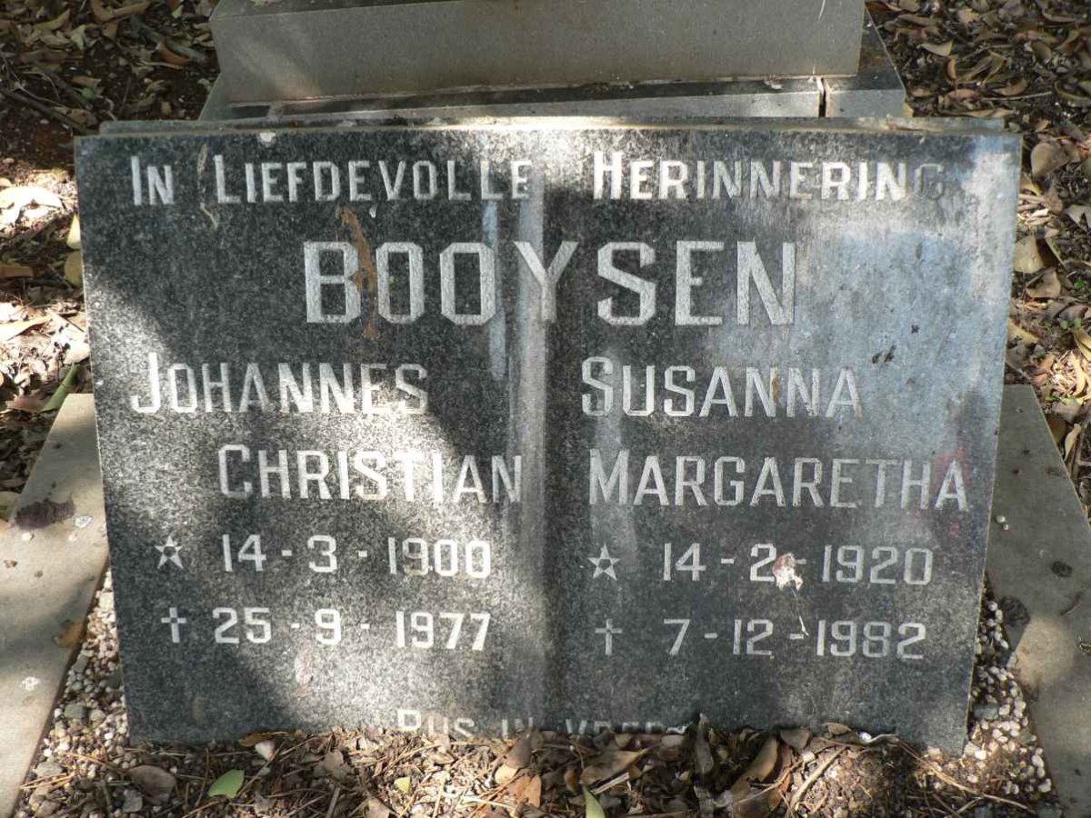 BOOYSEN Johannes Christian 1900-1977 &amp; Susanna Margaretha 1920-1982
