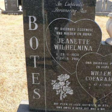 BOTES Willem Coenraad 1933- &amp; Jeanette Wilhelmina 1934-2001