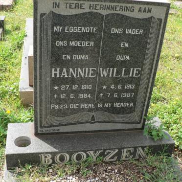 BOOYZEN Willie 1913-1987 &amp; Hannie 1910-1984