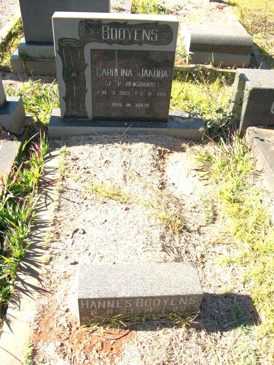 BOOYENS Catharina Jakoba geb J V. RENSBURG 1903-1981 :: BOOYENS Hannes 1923-1988