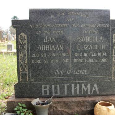 BOTHMA Jan Adriaan 1894-1947 &amp; Isabella Elizabeth 1894-1968