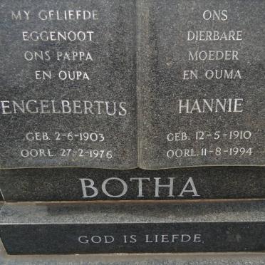 BOTHA Engelbertus 1903-1976 &amp; Hannie 1910-1994