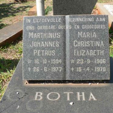 BOTHA Marthinus Johannes Petrus 1904-1977 &amp; Maria Cristina Elizabeth 1906-1978