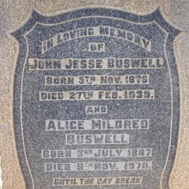 BUSWELL John Jesse 1876-1939 &amp; Alice Mildred 1887-1970